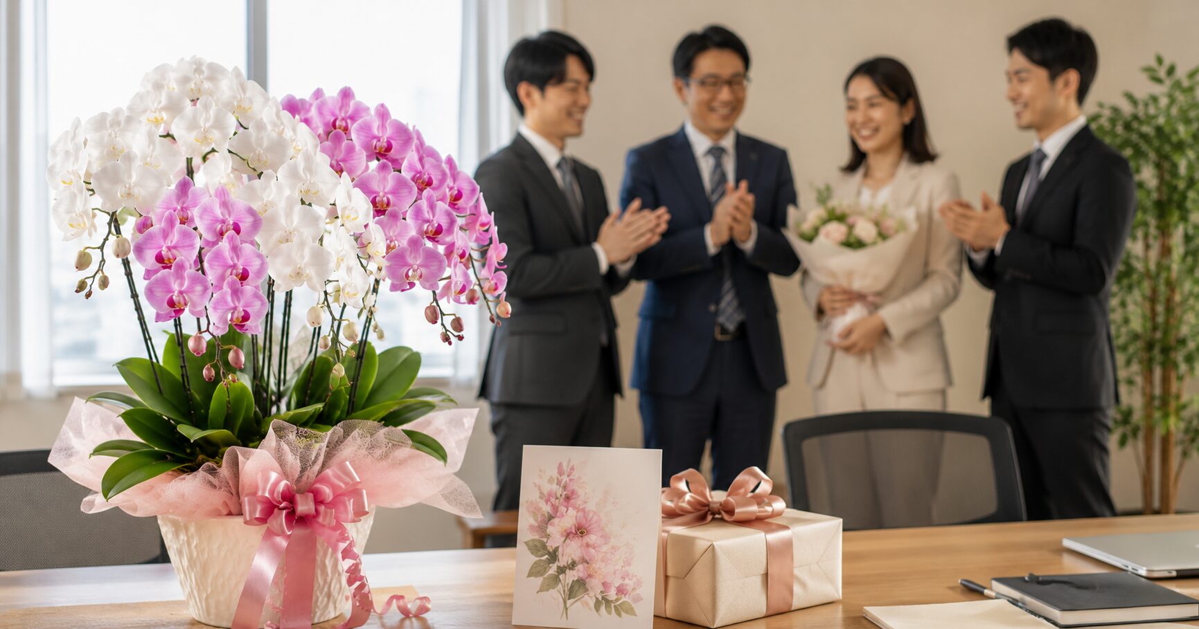 退職祝いに胡蝶蘭を贈るマナー完全ガイド|相場・色・立て札・メッセージを解説